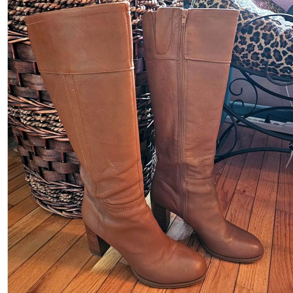 Nine West Brown Leather Knee High Boots Size 10 Boots 4” Boho Festival